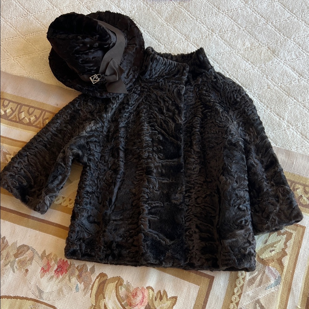 Brown Fur Coat & Hat Set